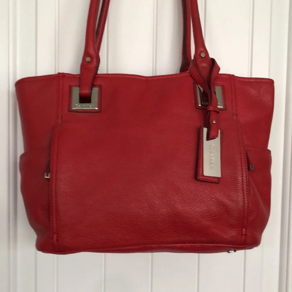 Calvin Klein Red Leather Handbag In Preloved & Gently Used Condition! - Picture 9 of 14